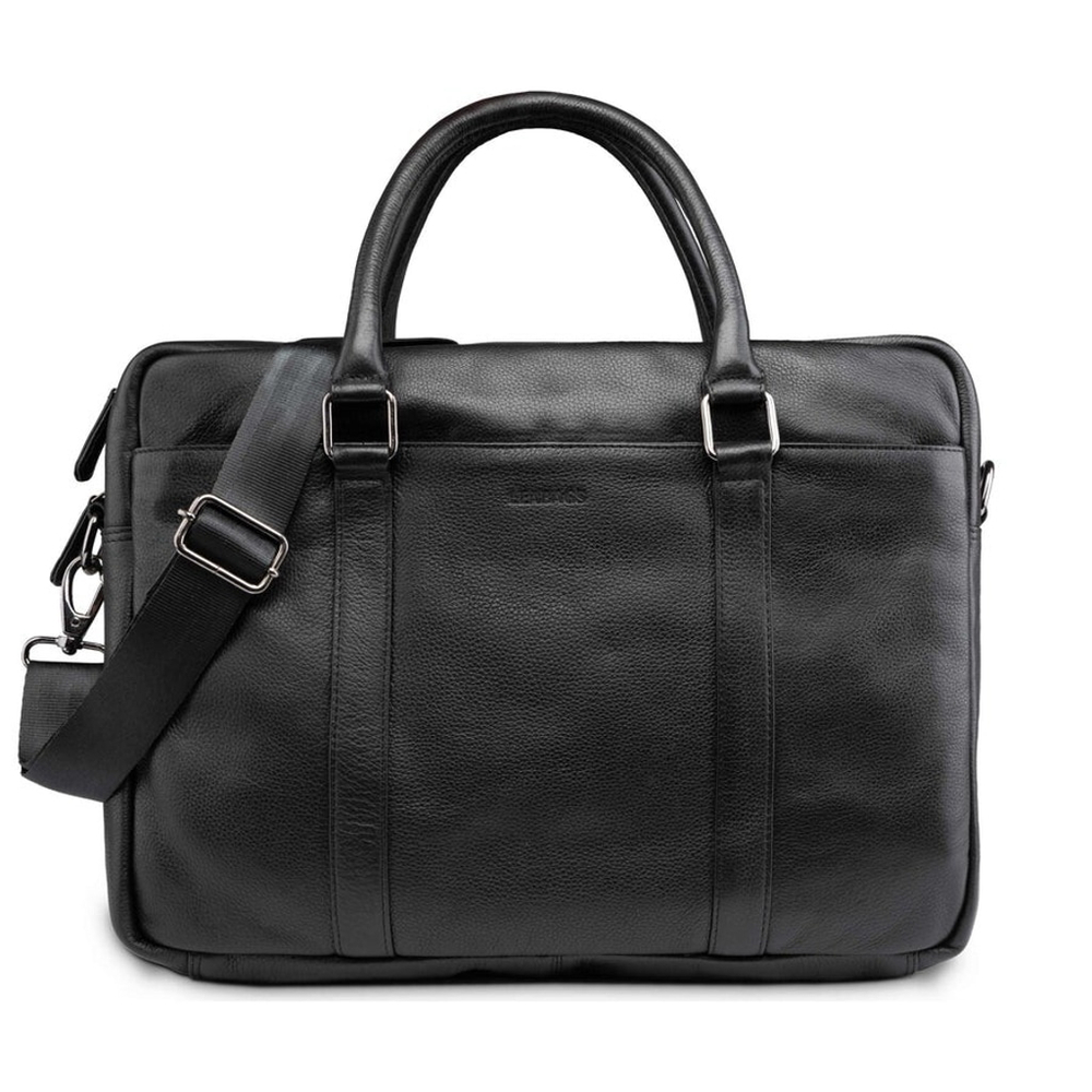 LEABAGS Istanbul BLackGenuine Buffalo Leather Messenger Bag in Vintage Style 15”